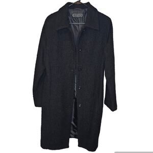 HALSTON Black Textured Long Length Wool Blend Trench Coat sz 14 NWT